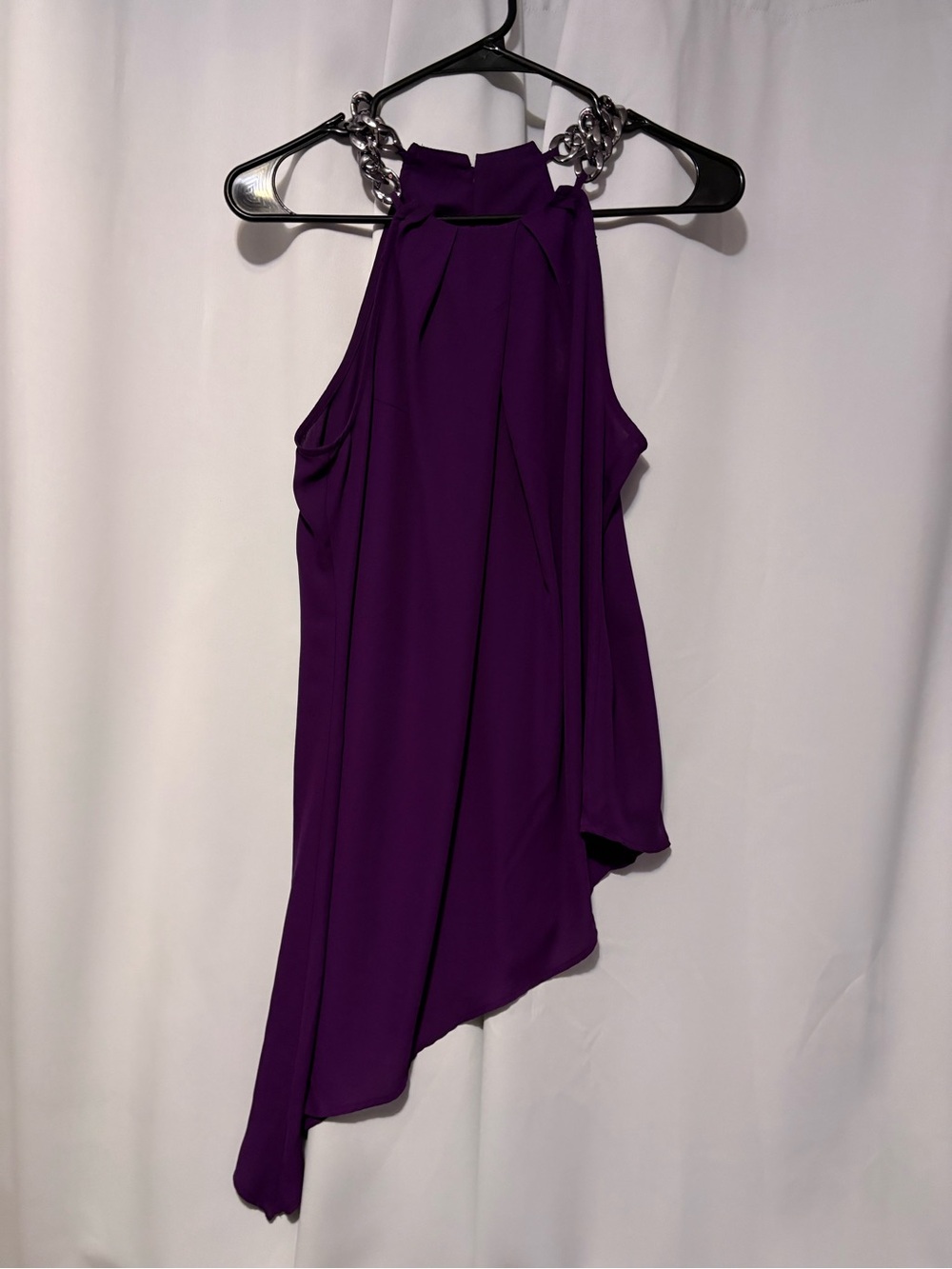 Asymmetrical Purple Halter Top with Chain Detail